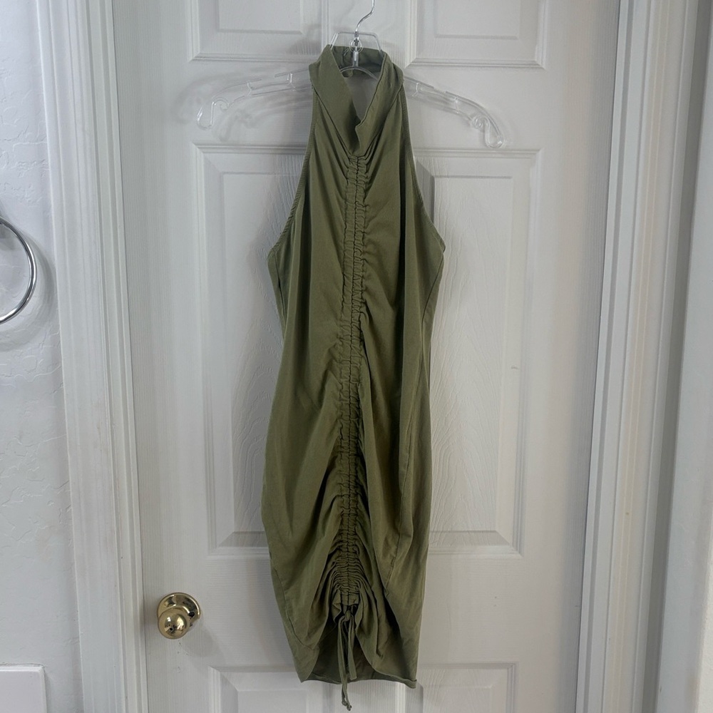 PrettyLittleThing Olive Green Ruched Mini Dress